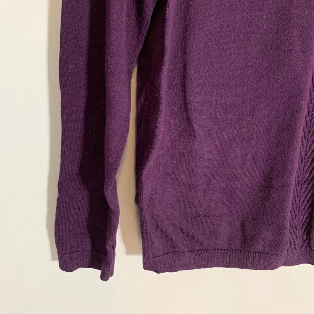 Talbots Petite Purple V-Neck 100%‎ Cotton Sweater Ribbed Chevron Detail SP